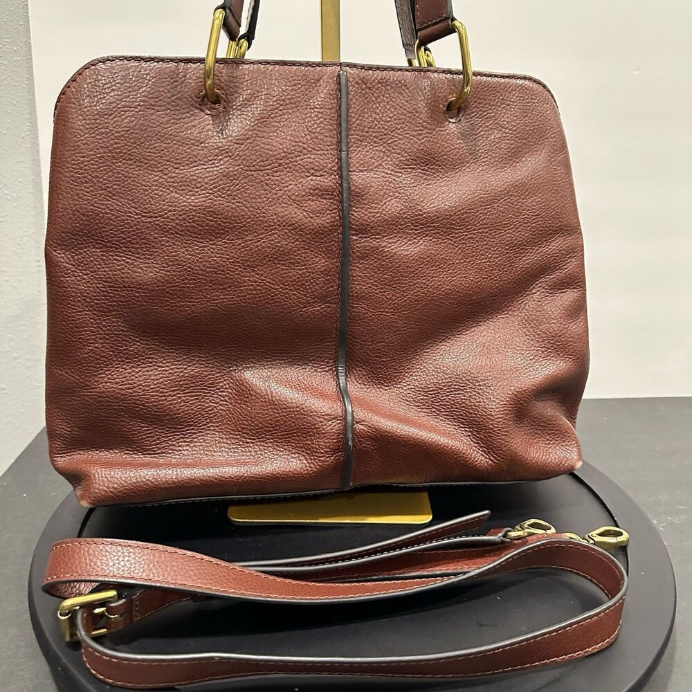 Vintage Brown Leather Fossil Purse Crossbody Top Handle Shoulder Strap Pebbled